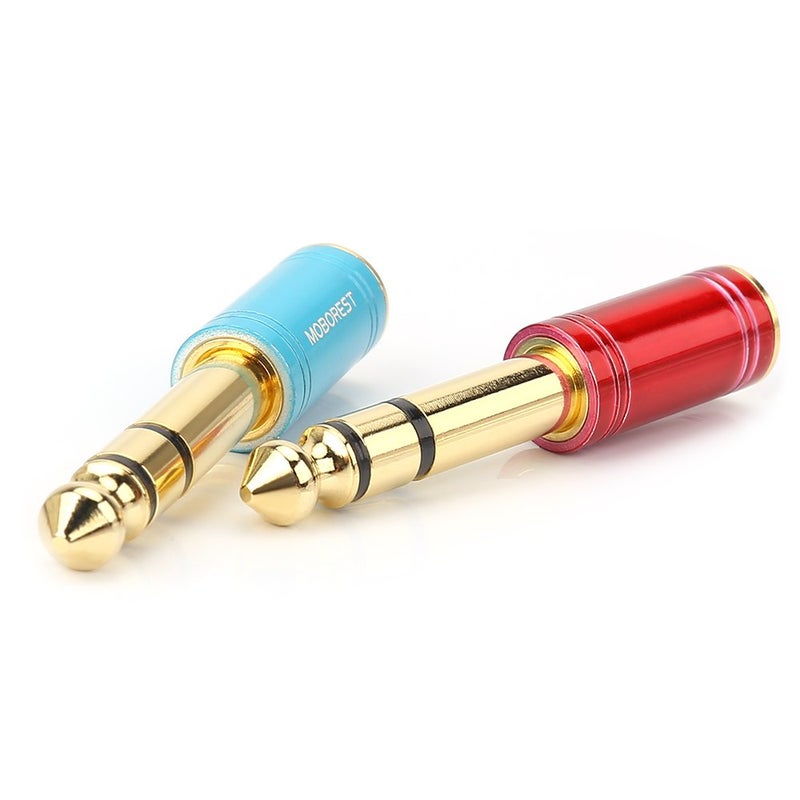 MOBOREST 6.35mm (1/4 inch) Male -3.5mm (1/8 in) Jack Stereo Female Adapter Conversion Plug, Adaptor Cable Copper (6.35M-3.5F, RED+Blue) - Image 4